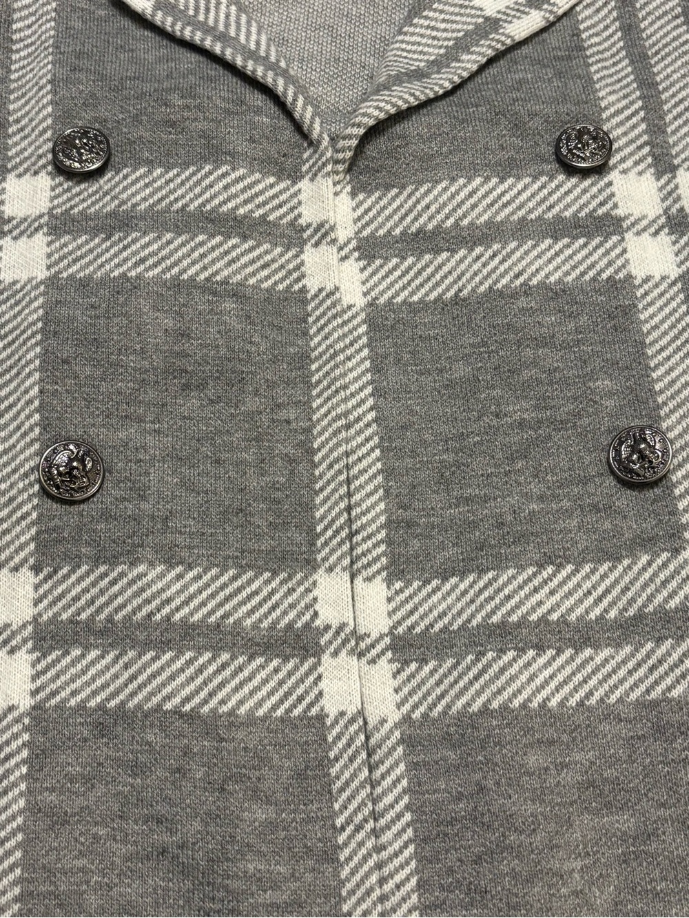 Anne Klein Gray and White Plaid Double-Breasted Jacket Pea Coat size XL - Picture 6 of 10